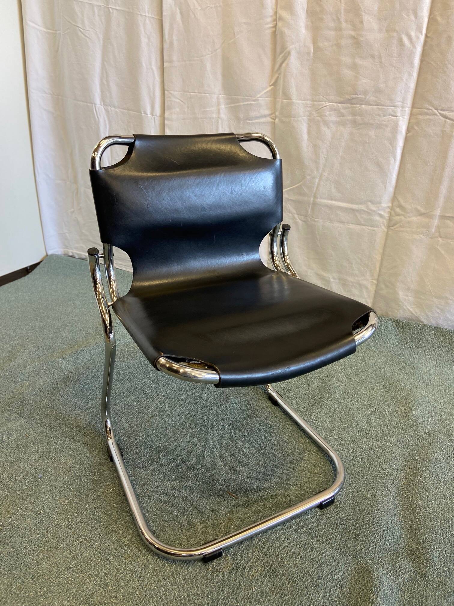 Leather and metal chairs, 1970s