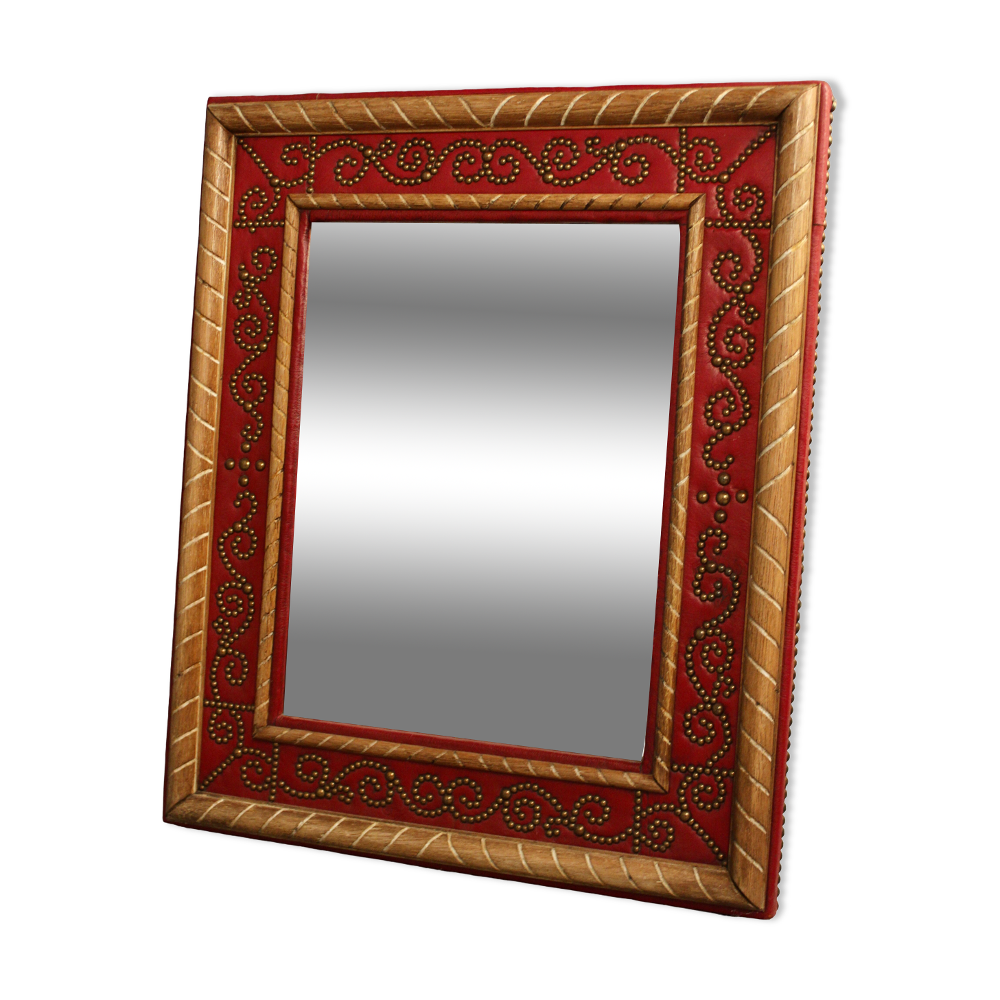 Mirror Red Leather André Maillefert 61x73cm