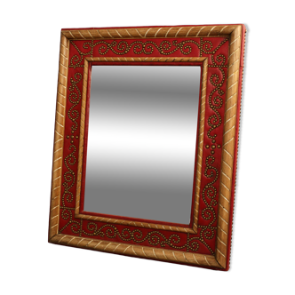 Miroir cuir rouge André Maillefert 61x73cm