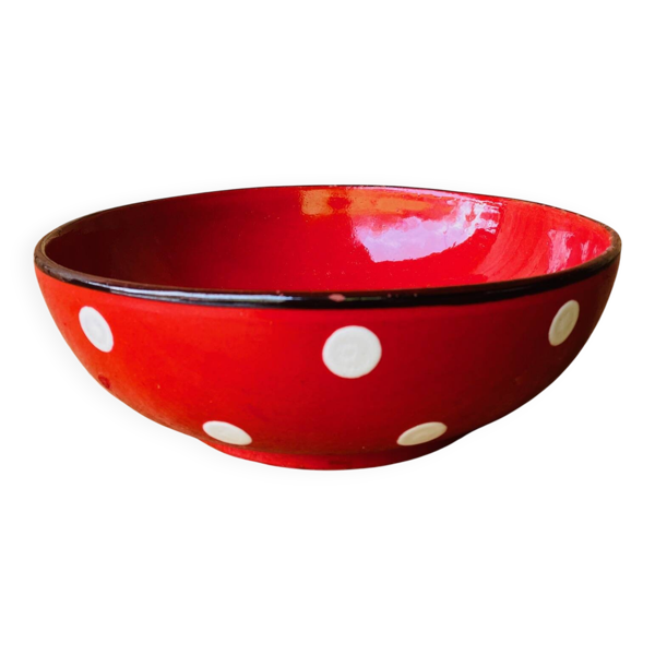 Saladier en céramique rougr à pois blanc