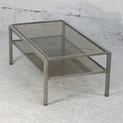 Double coffee table trays smoked glass steel. France, circa 1970