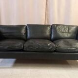 Danish vintage 3 seater black leather Stouby sofa , 1960s
