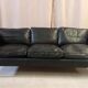 Danish vintage 3 seater black leather Stouby sofa , 1960s