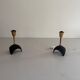 Pair of mid-century bedside lamps in brass and black metal, 1960, Italy.