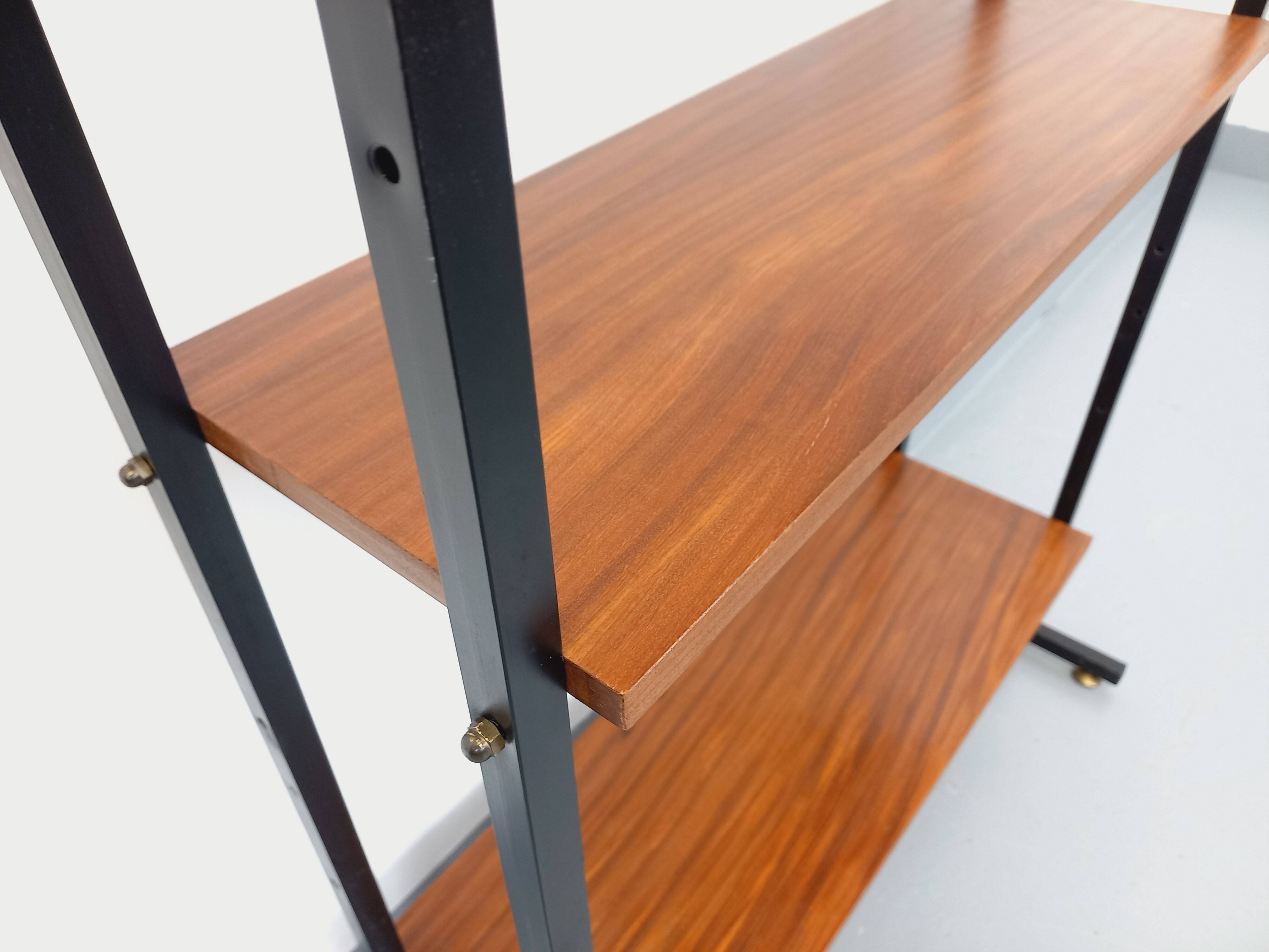 Vintage Italian modular teak and metal bookcase