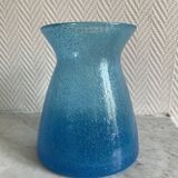 Blue glass vase with encrusted bubbles