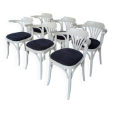 Set of 6 Vintage White Bentwood Dining Chair / Thonet Style Armchair 1970s