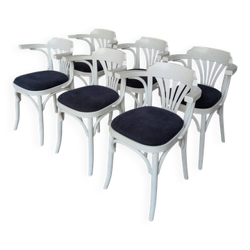 Set of 6 Vintage White Bentwood Dining Chair / Thonet Style Armchair 1970s