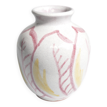 Scandinavian Modern Ceramic Vase with Red & Yellow Leaves, Alingsås Keramik 1947