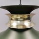 Hanging lamp in green lacquered metal with golden “ring” and bottom grille.