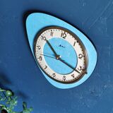 Vintage formica clock asymmetrical silent wall clock "GC celestial blue"