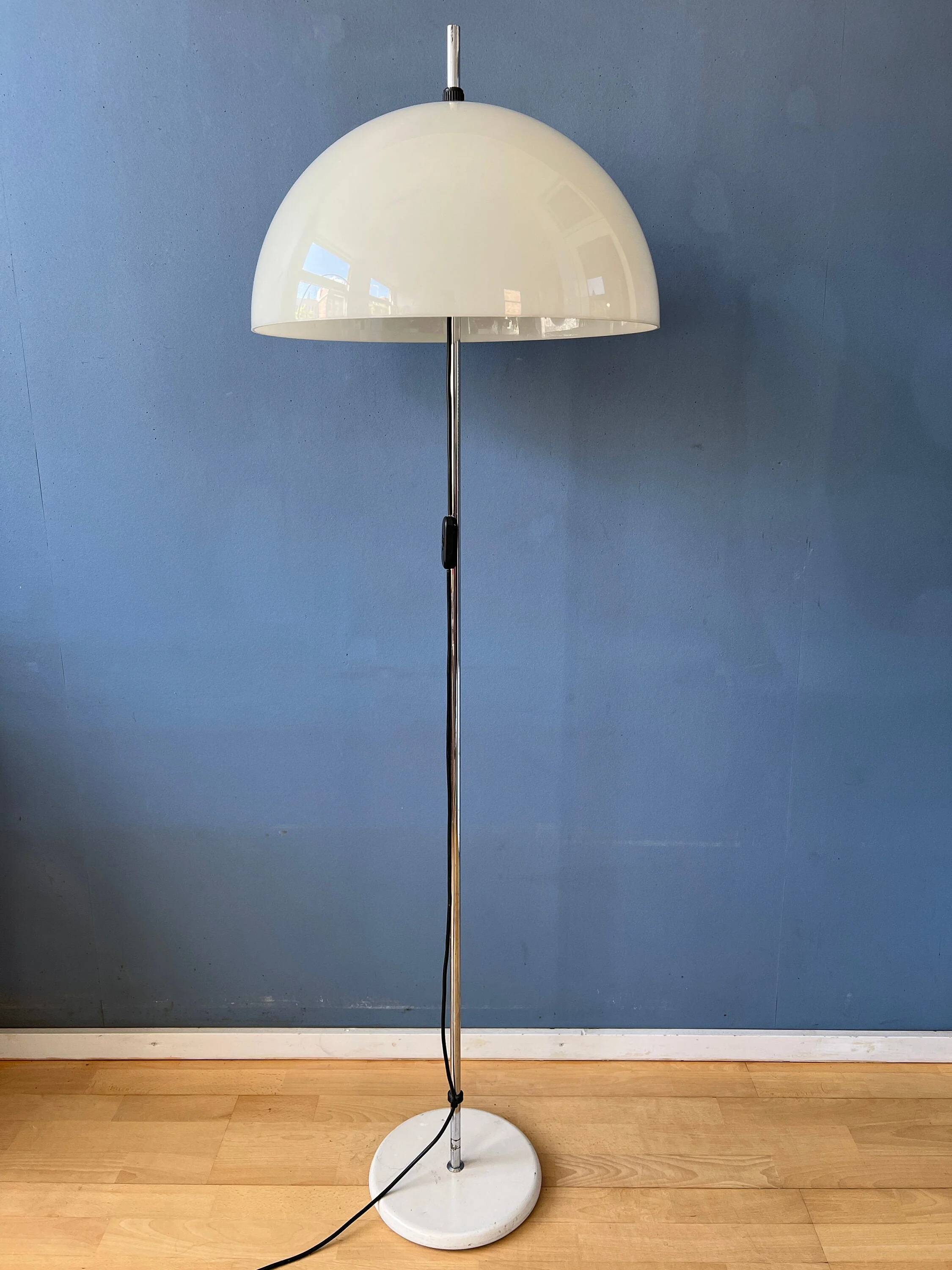 Vintage Dijkstra mushroom floor lamp with white acrylic glass shade.