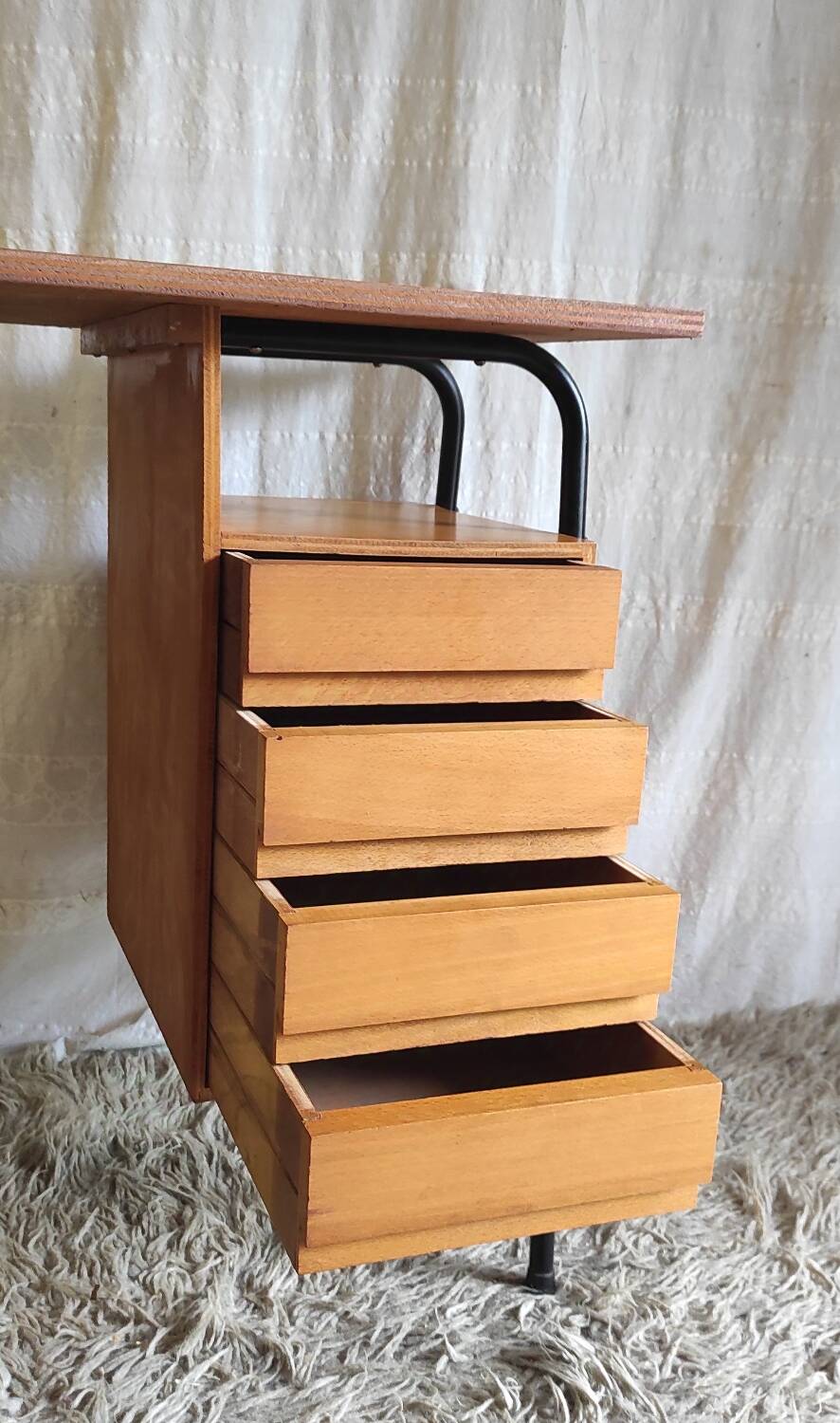 Bureau moderniste en métal et bois - années 60/70
