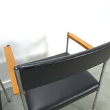 Chaises DDR avec base chromée et revêtement noir, chaises de salle à manger