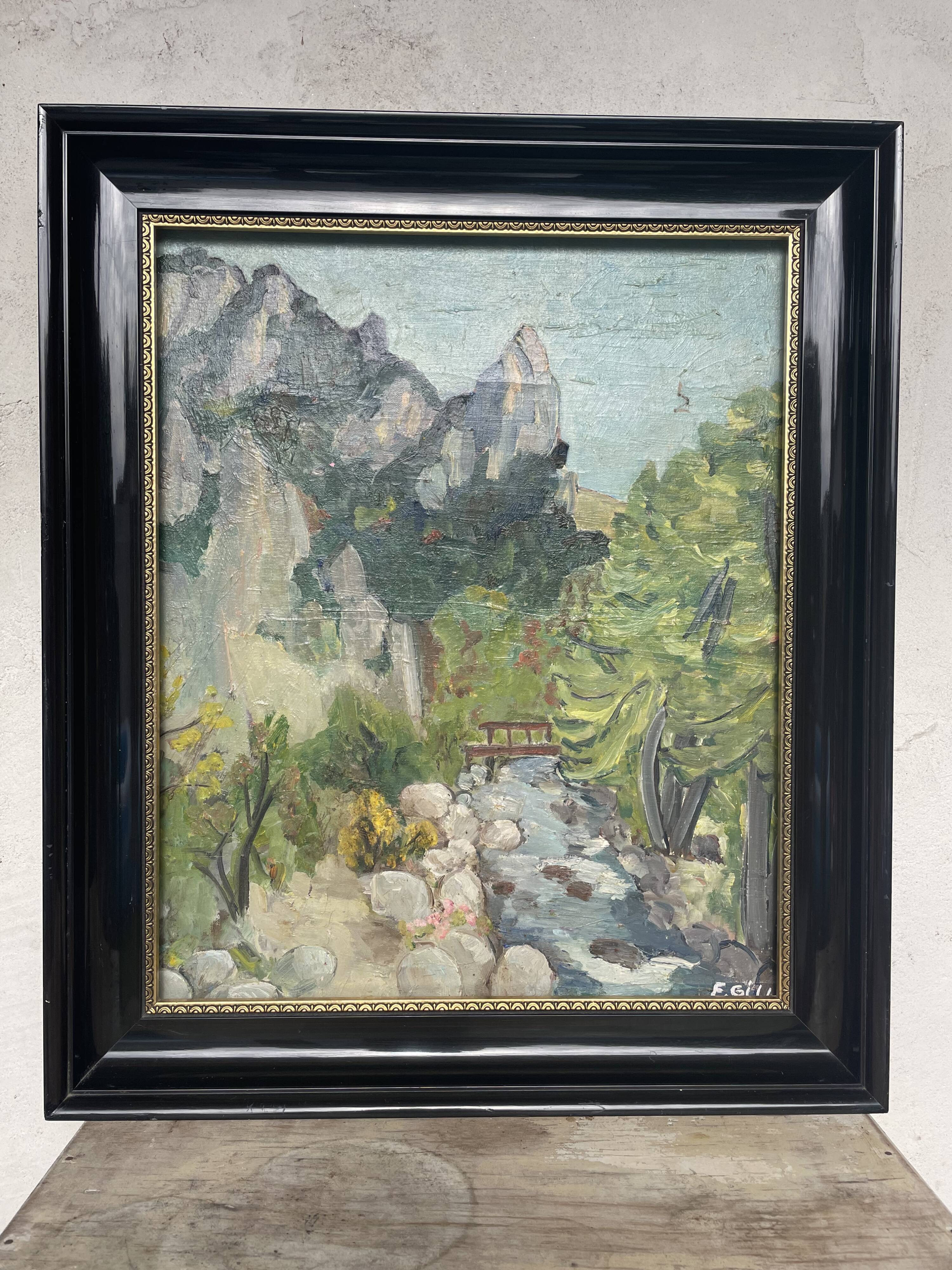 Paysage à l’huile post-impressionniste signé F. Gill