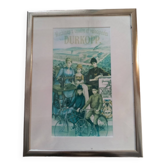 Affiche publicitaire vintage encadrée Durkopp Machines à coudre et velocipede