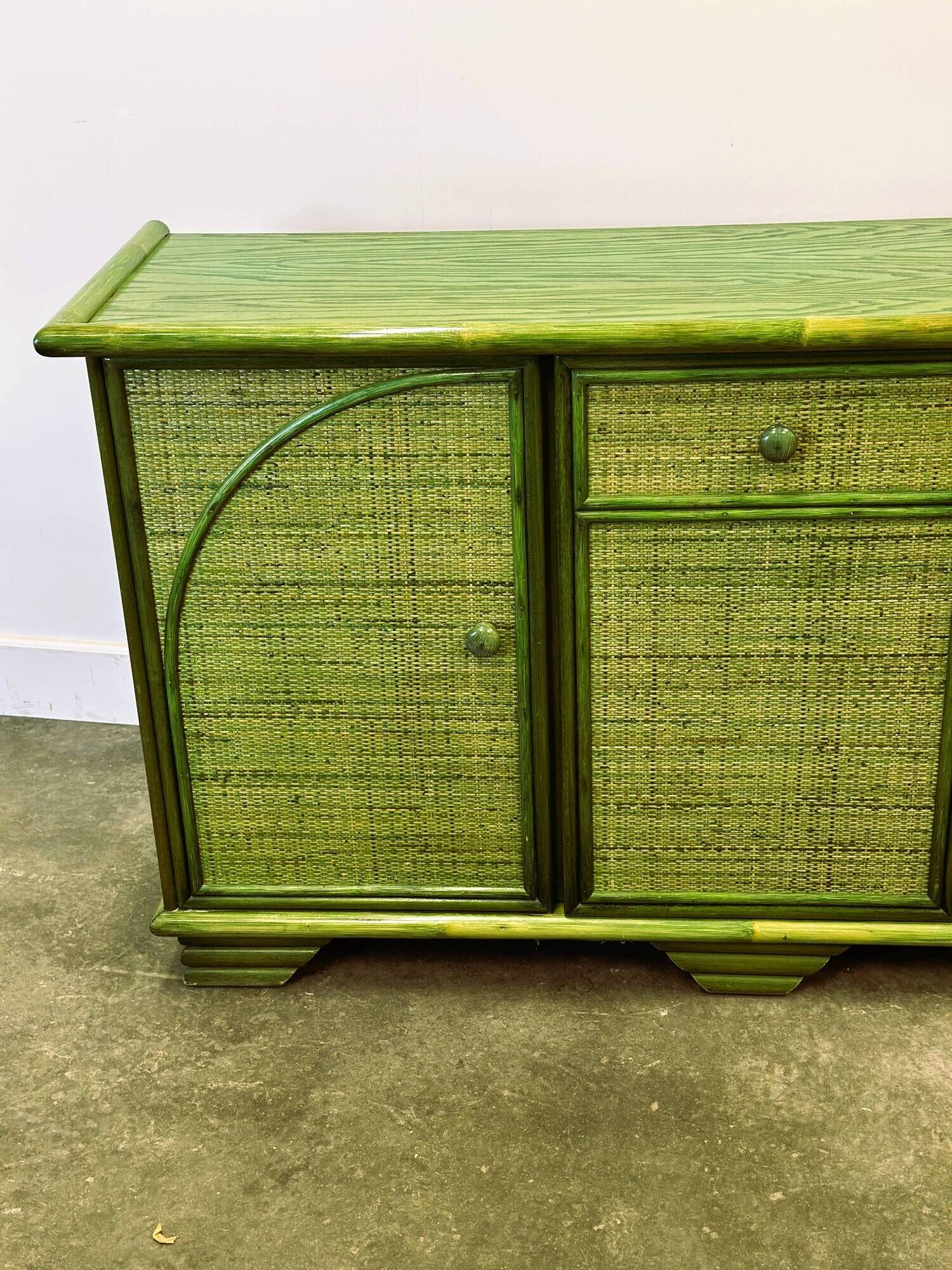 Green Vintage Rattan Sideboard By Maugrion, France, 1980s