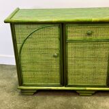 Green Vintage Rattan Sideboard By Maugrion, France, 1980s