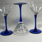 Set of 9 blue stemmed glasses (3 balloon wine glasses, 3 flutes, 3 cocktail)