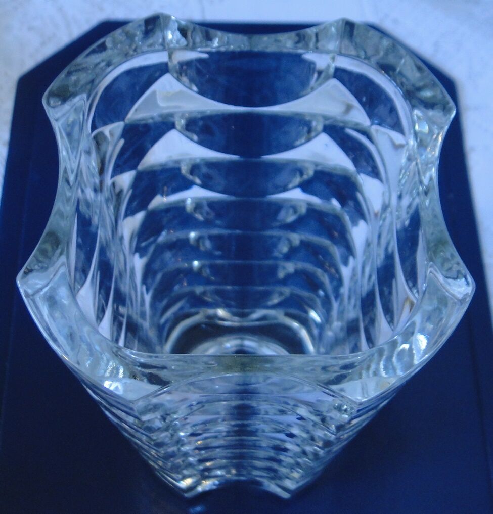 Vase ancien verre transparent 4 faces annees 60
