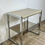 Vintage 70's side table in chrome and beige metal
