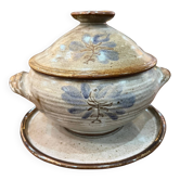 Glazed stoneware soup tureen with lid and plate – French workshop – 20th century