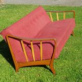 Vintage Scandinavian sofa 60-70s wood and red fabric