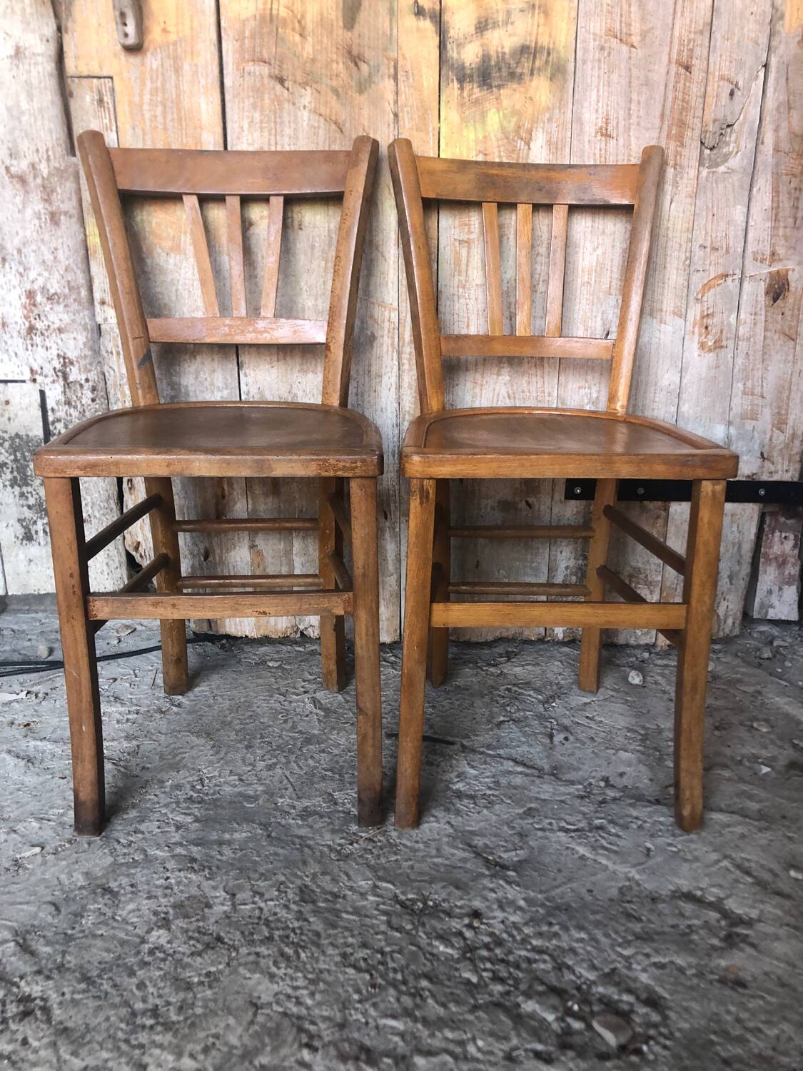 Pair of vintage luterma light wood bistro chairs
