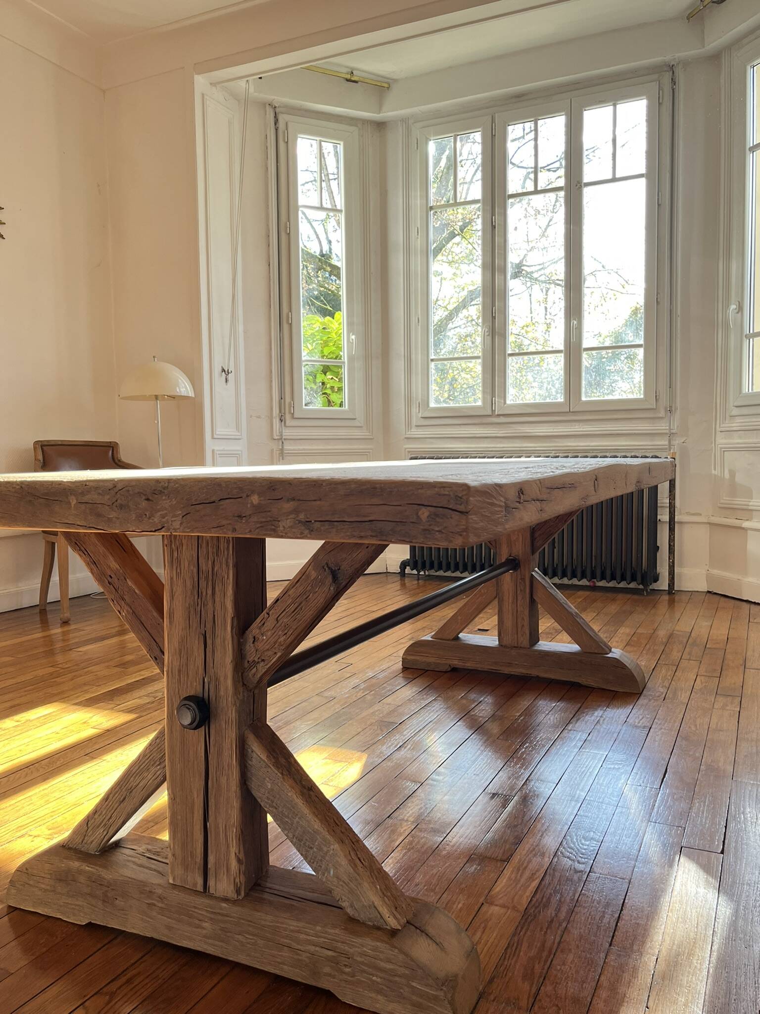 Antique solid oak farmhouse table with star legs - length 200 cm