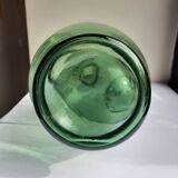 Pair of blown glass wine decanters in blue/green hues.