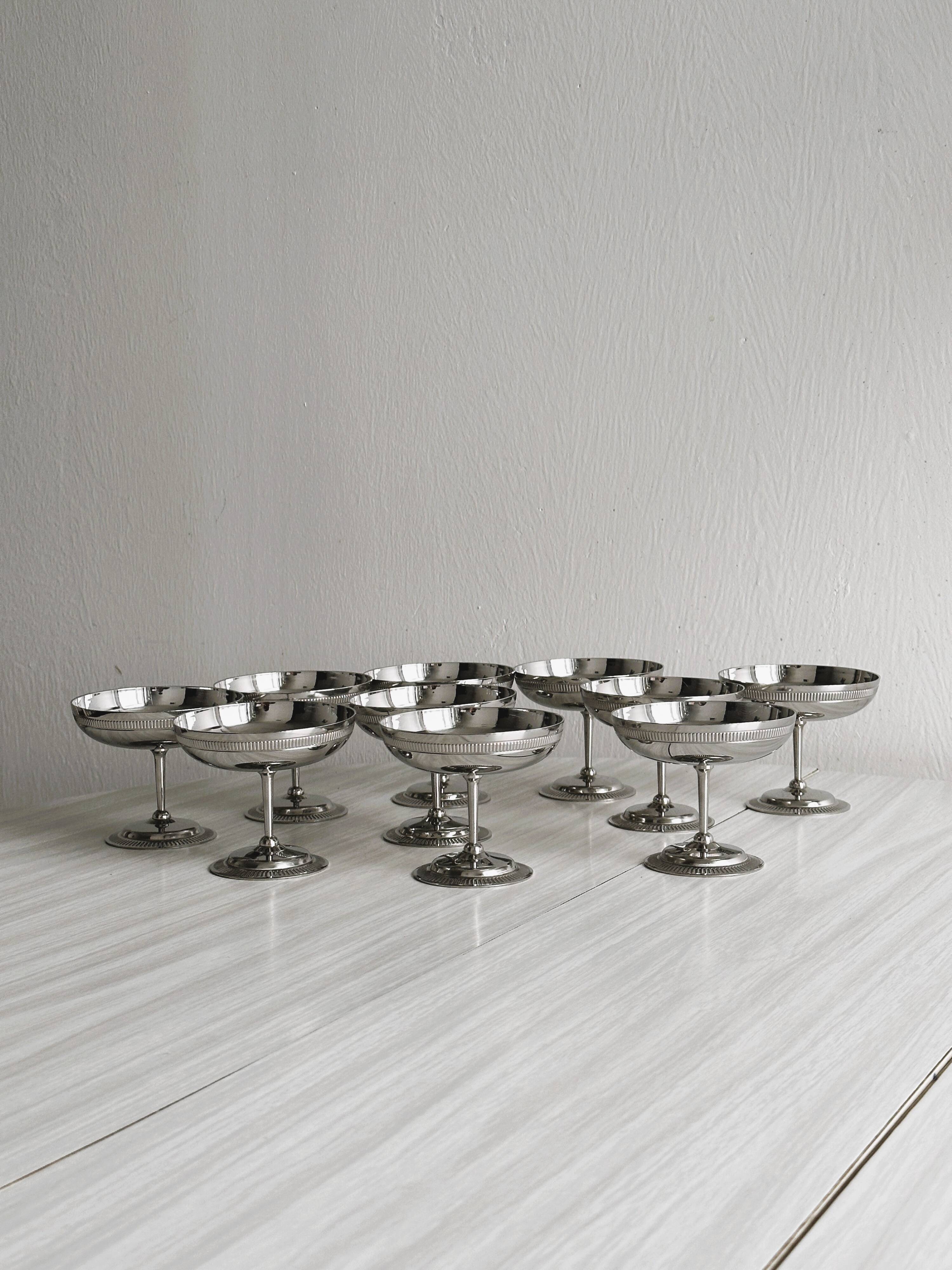 10 stainless steel footed cups, Letang Remy style