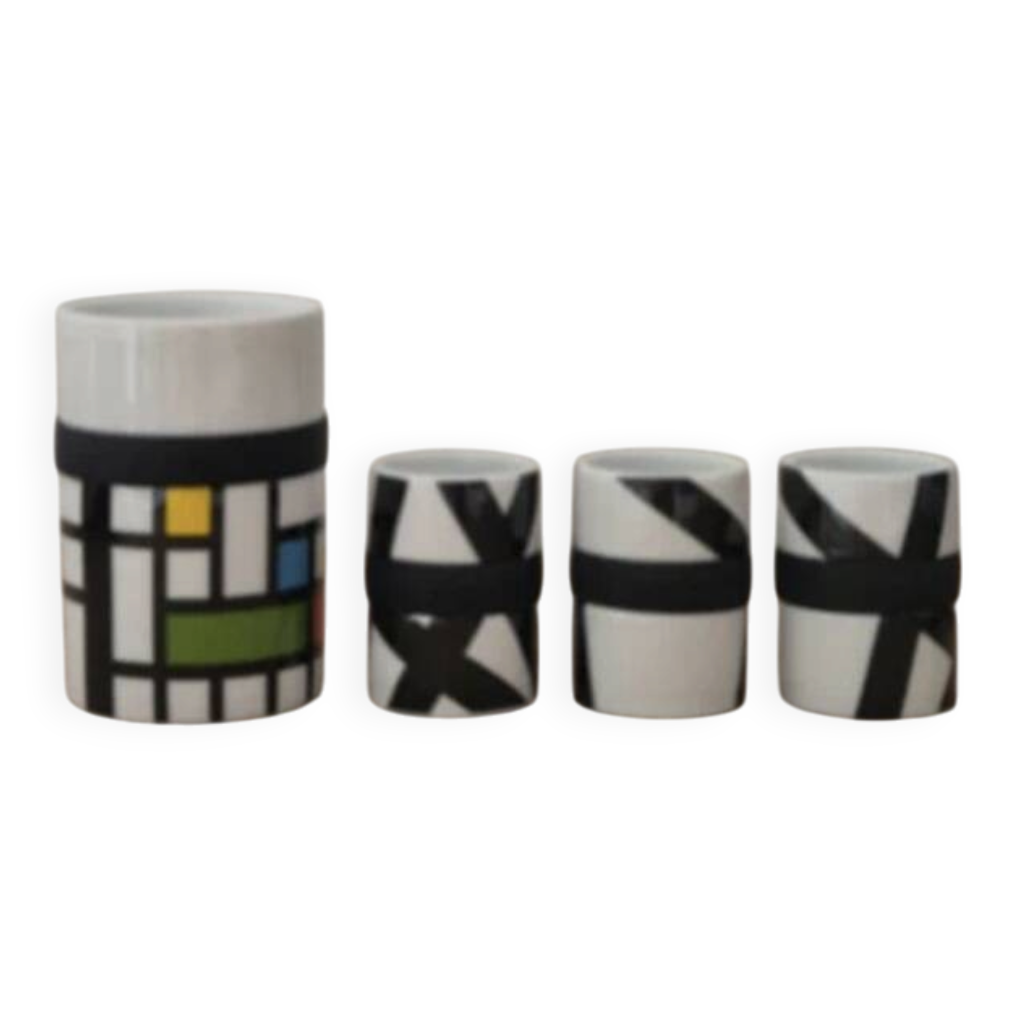 Set of 4 Mondrian design mugs