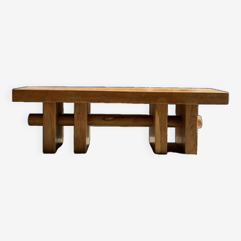 Solid wood bench with openwork base crossed by a cylinder - Teak