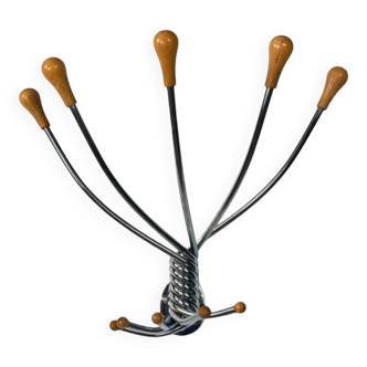 Modern Italian wall coat rack with lock, in chrome steel and b