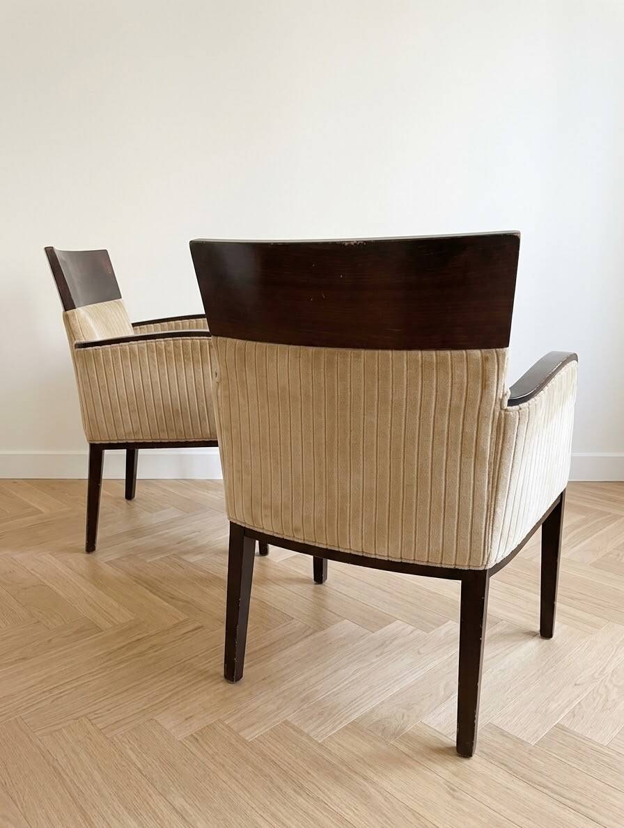 Pair of Art Deco Montbel dining chairs in beige velvet