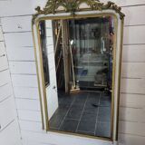 Ancien miroir style Louis XV patine doré et blanc, 145×82cms