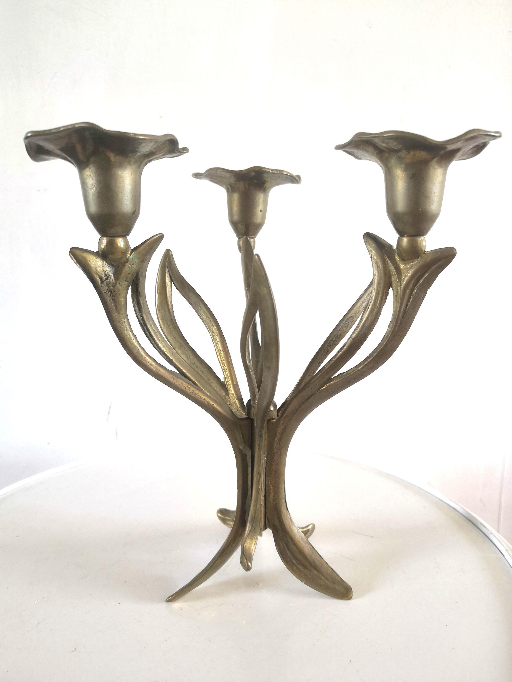 Candle holder brass vintage leaves and flowers 60s - 70s