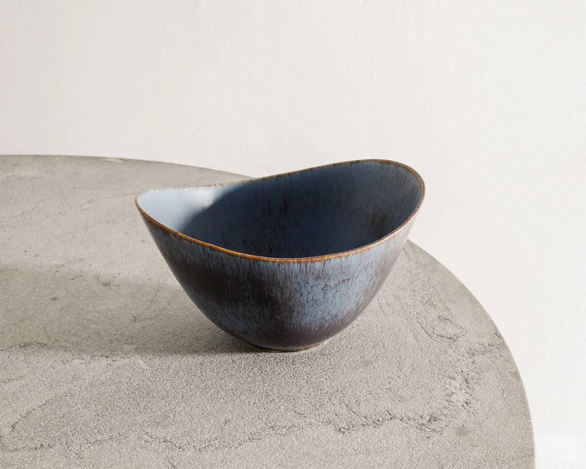 Large Swedish Mid Century Blue Brown Ceramic Bowl by Gunnar Nylund, 1950s