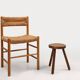 French hand crafted brutalist rustic low tripod stool in solid wood