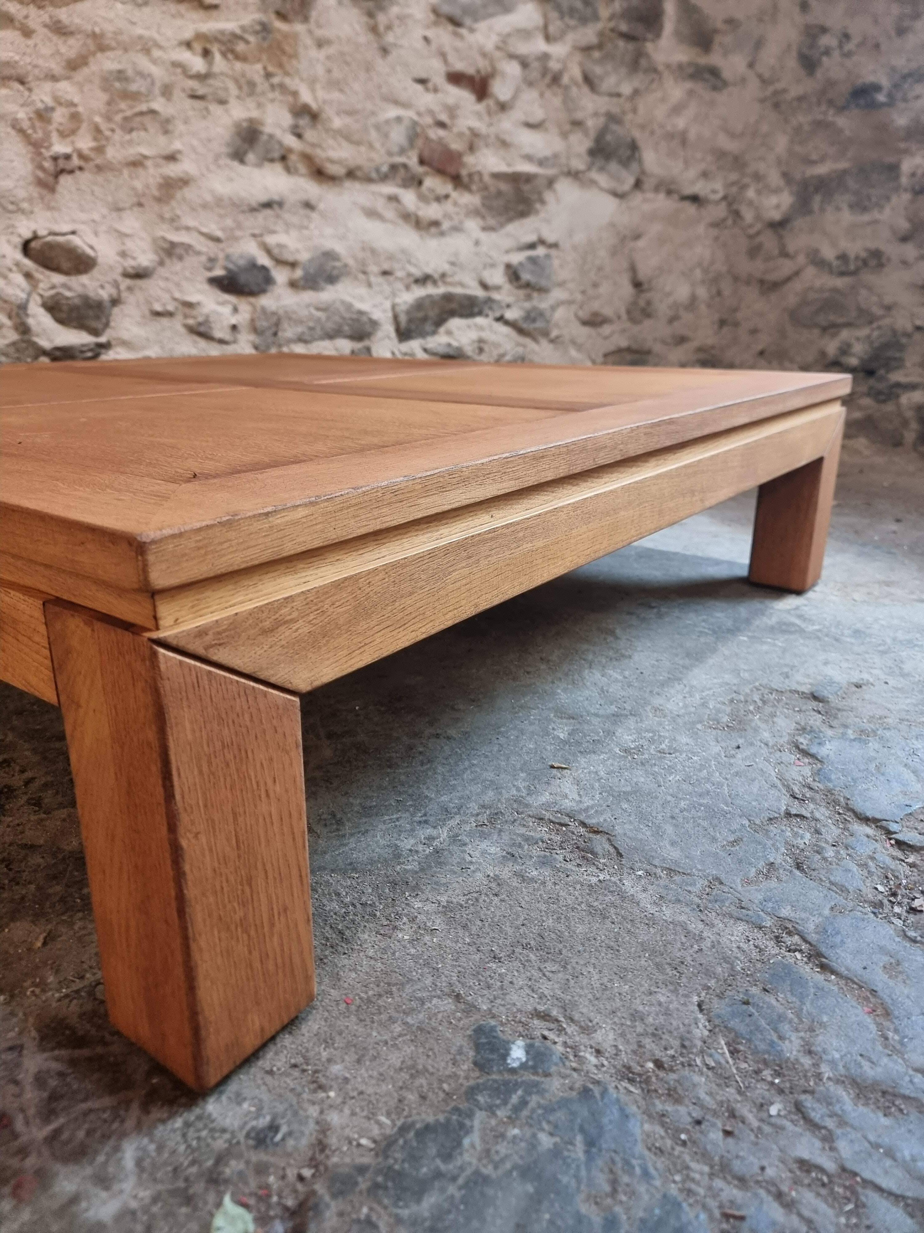 Vintage oak coffee table – Square coffee table, 1970s–1980s
