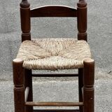 Vintage bar stool - solid wood and straw seat