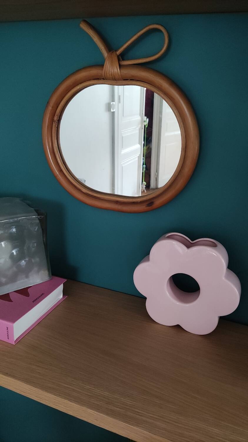 Vintage apple rattan mirror