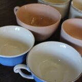 A set of 6 pink, blue, and cream cups from Digoin Céranord Villeroy Art Deco.