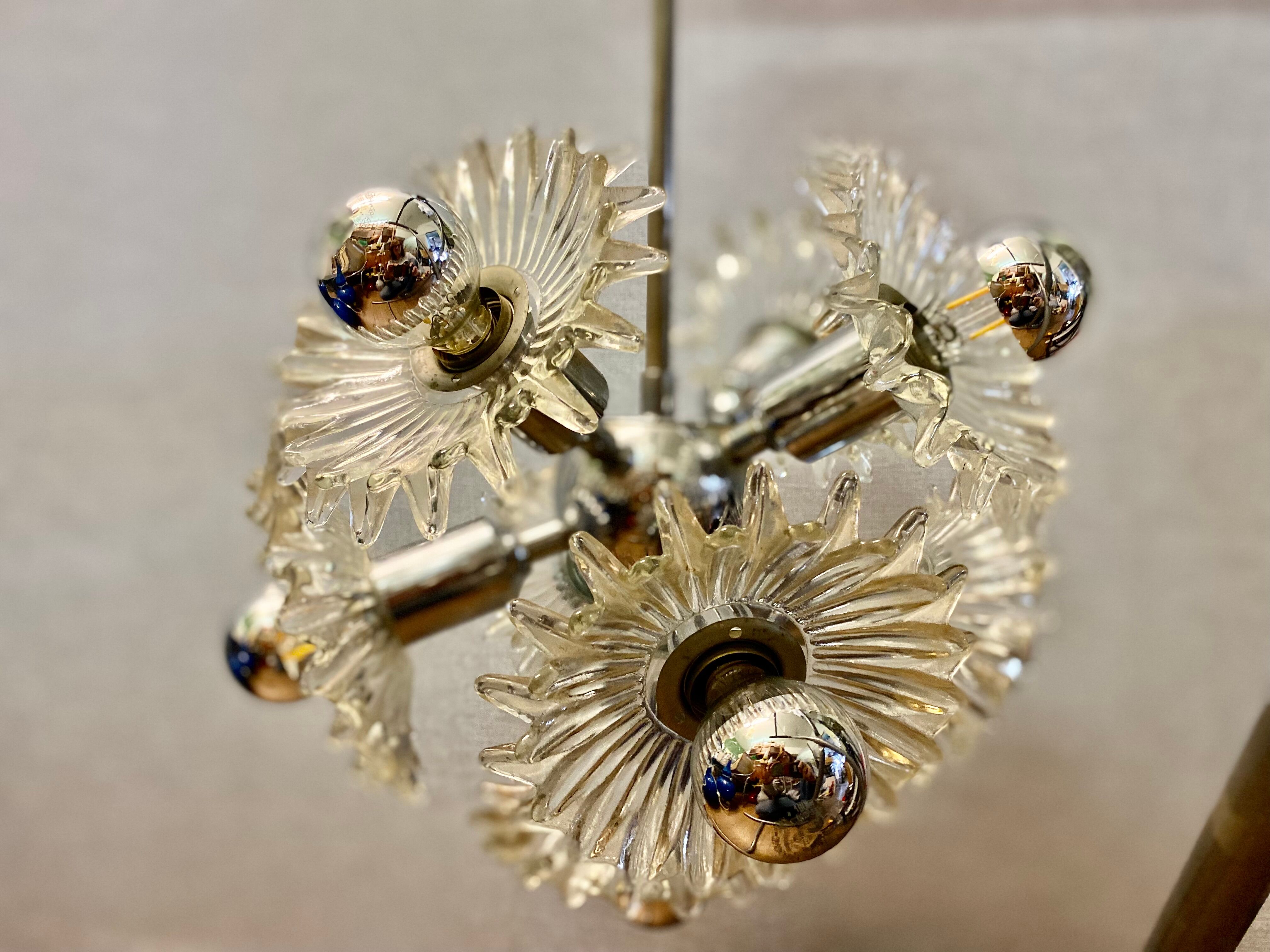 1970s german cosack sputnik dandelion hanging light chrome, glass