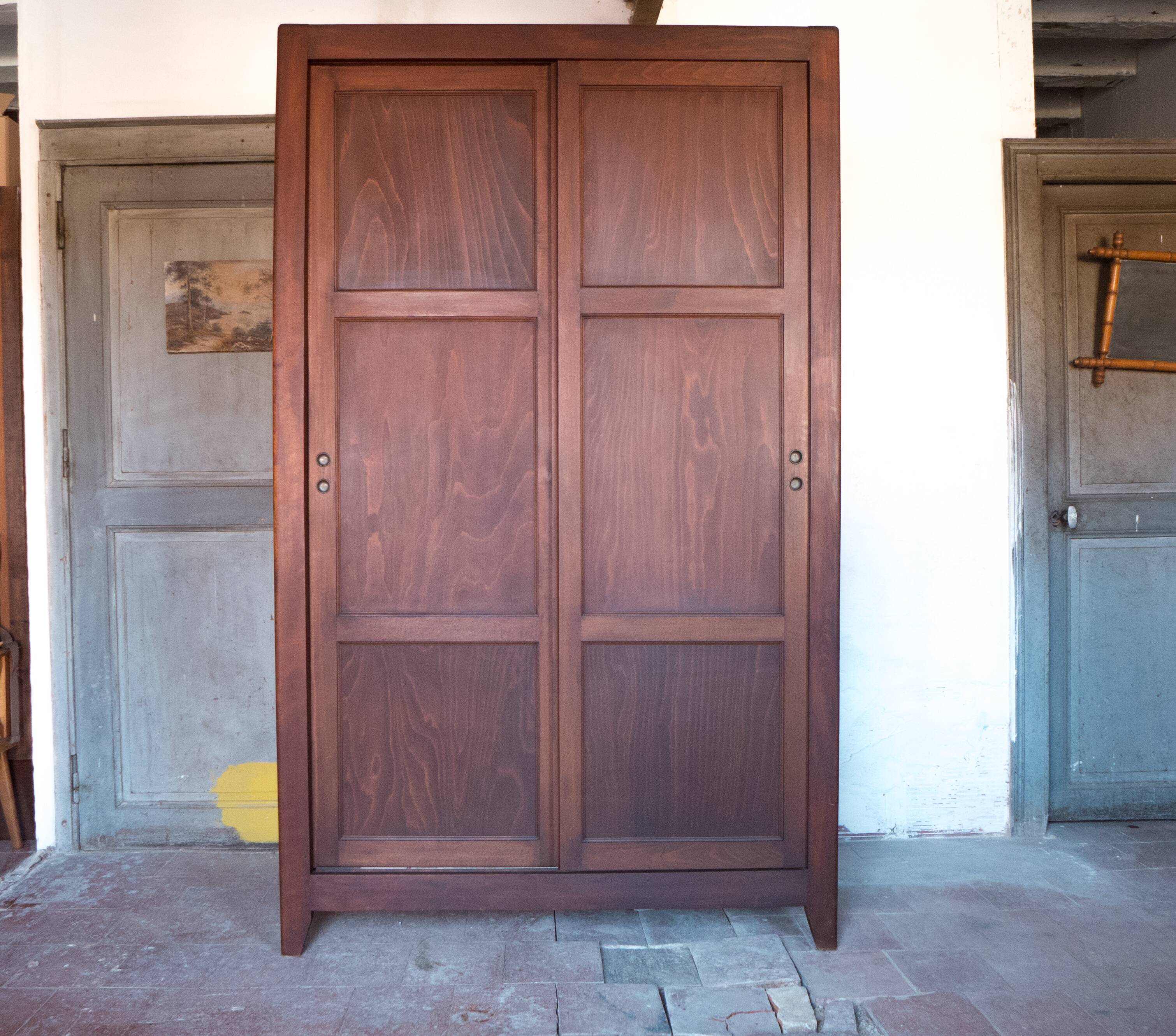 Armoire bois portes coulissantes, armoire bois, meuble de rangement vintage