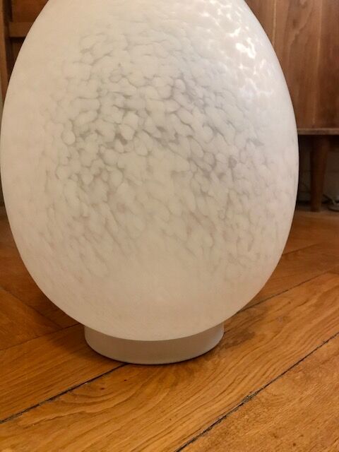 Egg lamp speckled white glass