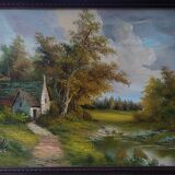 C.Iness, table, House near the pond, 100 X 70 cm