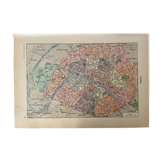 Lithographie carte de Paris de 1922