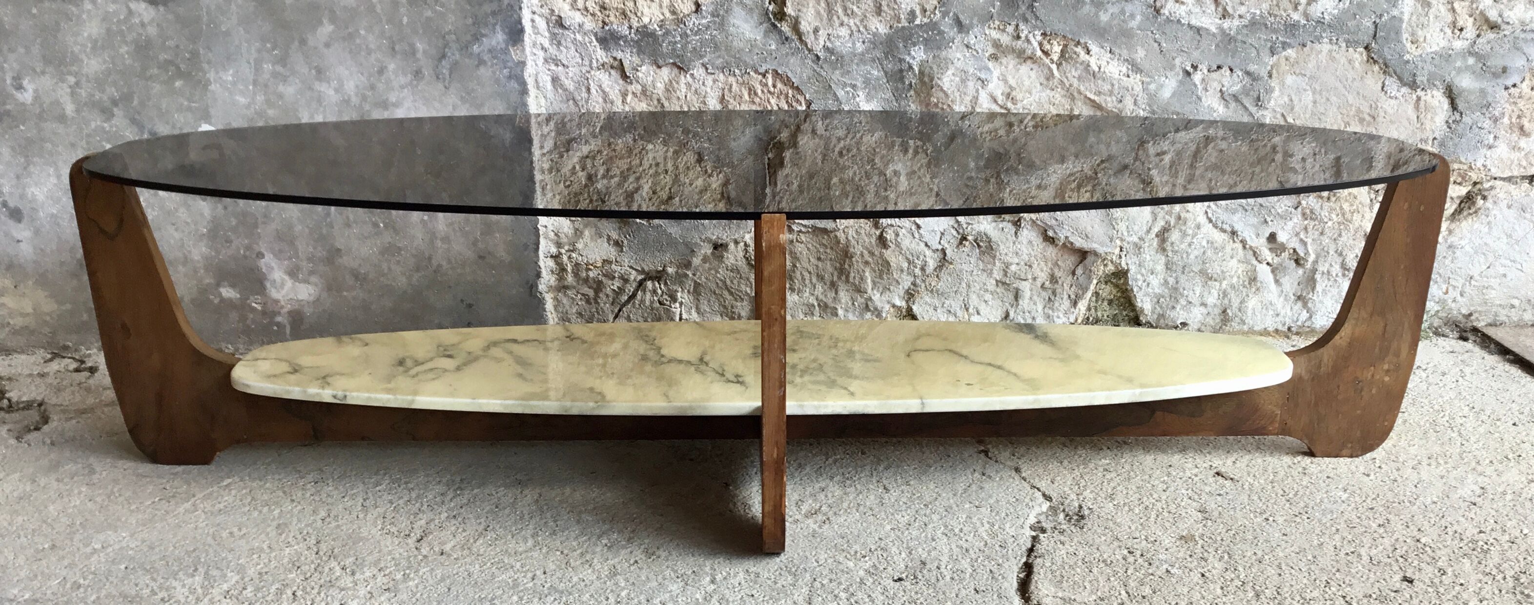 Large oval coffee table by Hugues Poignant - 1960