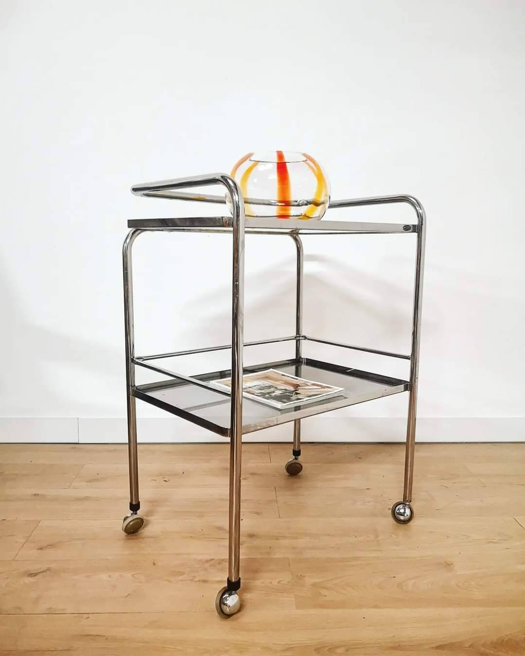 70s serving tray in aluminum and smoked glasses